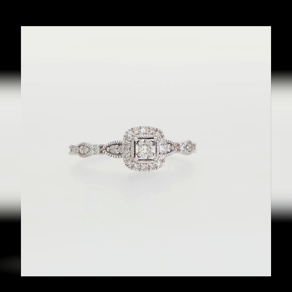 NWT 10K White Gold Princess-Cut Diamond Ring